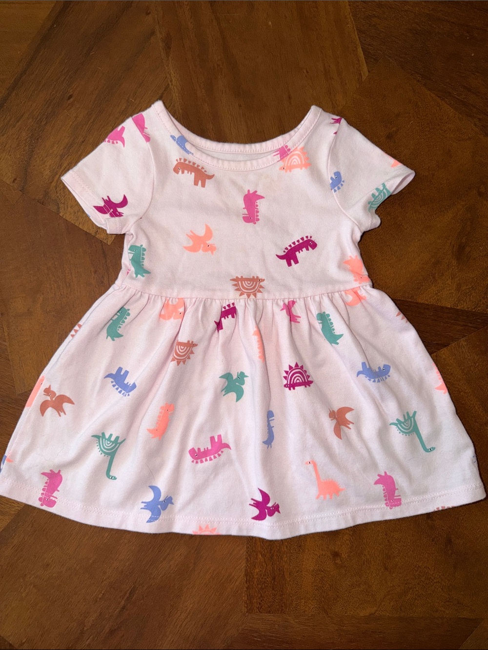 Cat & Jack Pink Short Sleeve Dress with Colorful Dino Prints